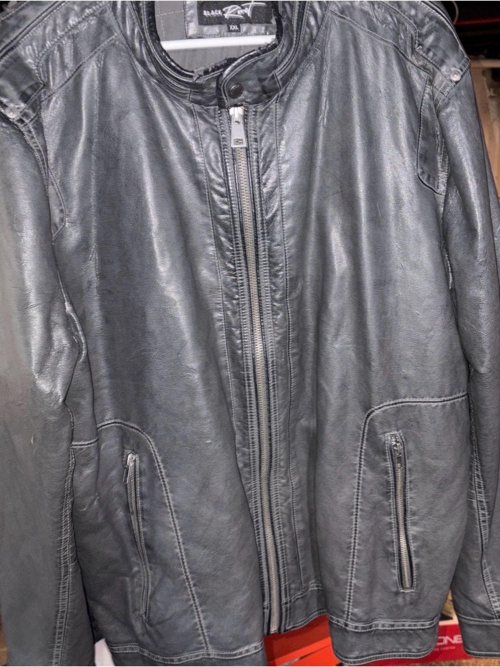 Black Rivet Men's Charcoal Black Leather Bomber Jacket